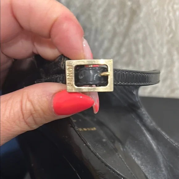 Fendi Black Patent Leather Peep-Toe Mary Jane Heels - Picture 3 of 7